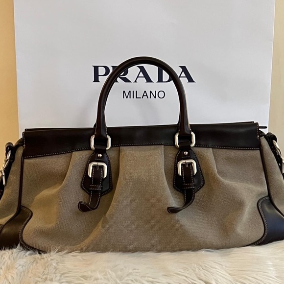 💰SOLD - Prada Logo Satchel in Jacquard Canvas - Picture 7 of 14